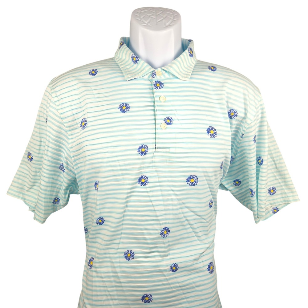B. Draddy Golf Polo Shirt Striped Floral Print Pima Cotton Casual Mens L‎